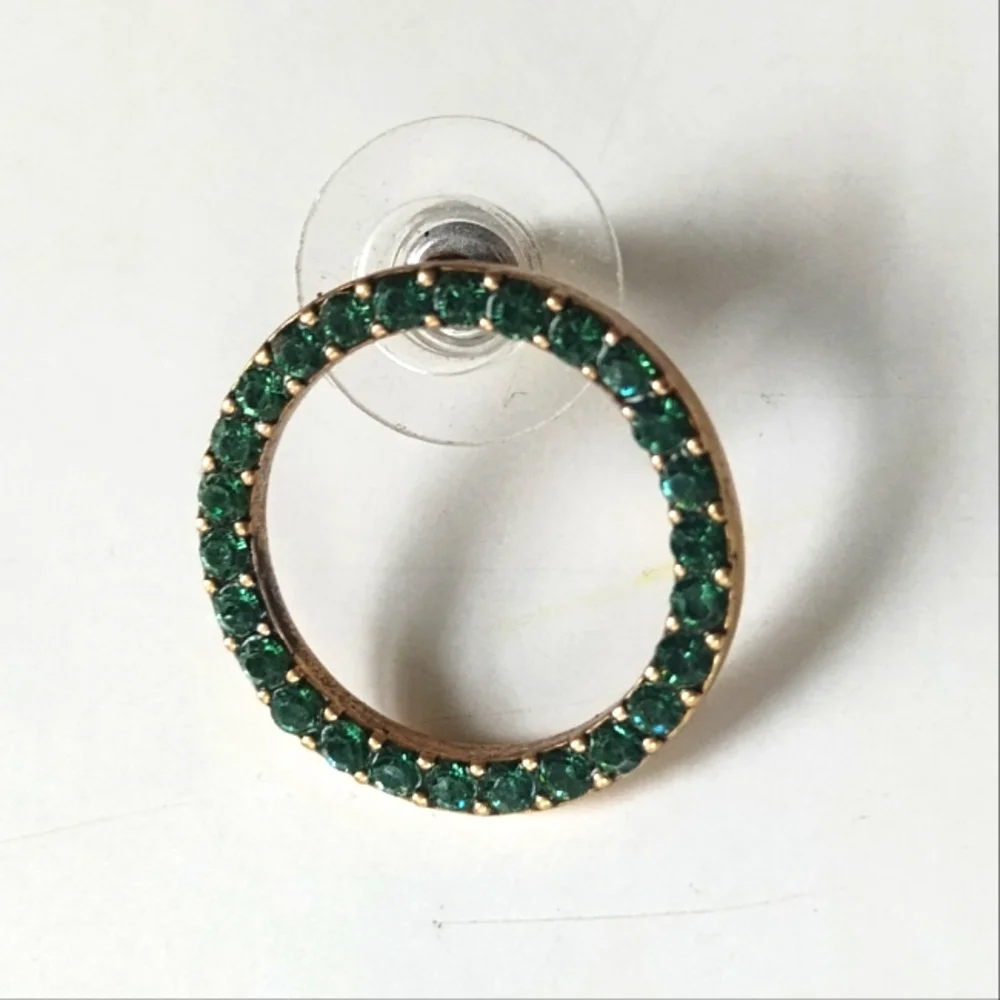 J. Crew Green Crystal Holiday Circle Earrings Studs